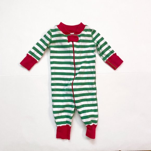 Hanna Andersson Green Striped Sleeper Pajamas, Size 0-6 Months - Picture 2 of 5